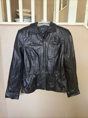 Alfani Black Leather Zip-Front Women's Jacket